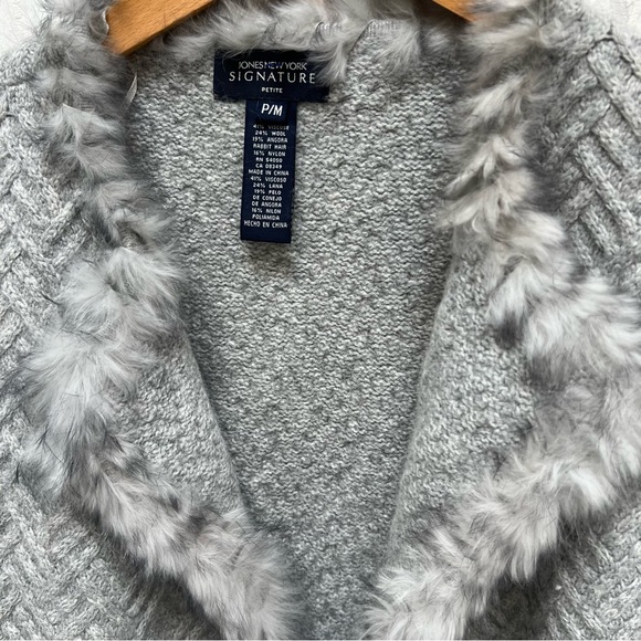 Penny Lane Fur Trim Wool Angora Cable Knit Women Cardigan Sweater Cottage Core - Picture 15 of 16